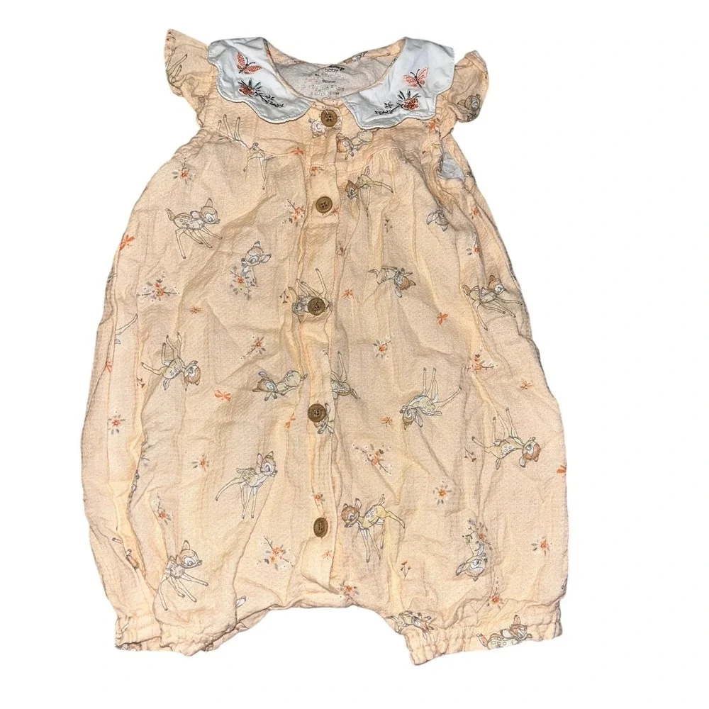 Disney Baby Girl's Peach Bambi Print Floral Embroidered Victorian Jumper 9-12M